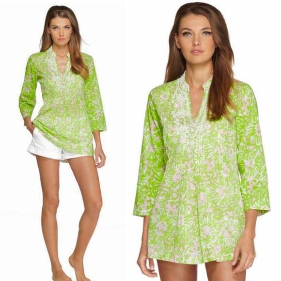 LILLY PULITZER Sarasota Sunnyside Cabana Lion Print Tunic V-Neck SZ Small - Picture 1 of 8